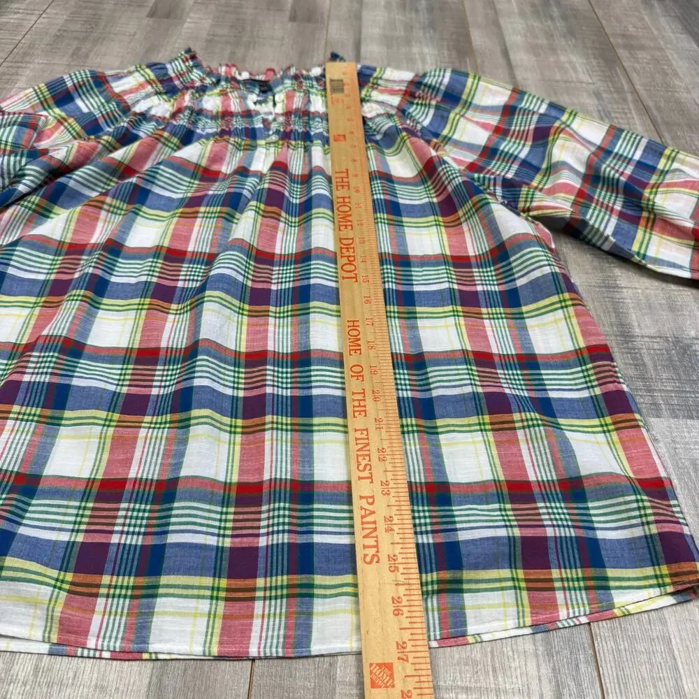 Brooks Brothers L/S Blouse Top Womens Medium Plaid Colorful Smocked Neck Peasant - Picture 9 of 11